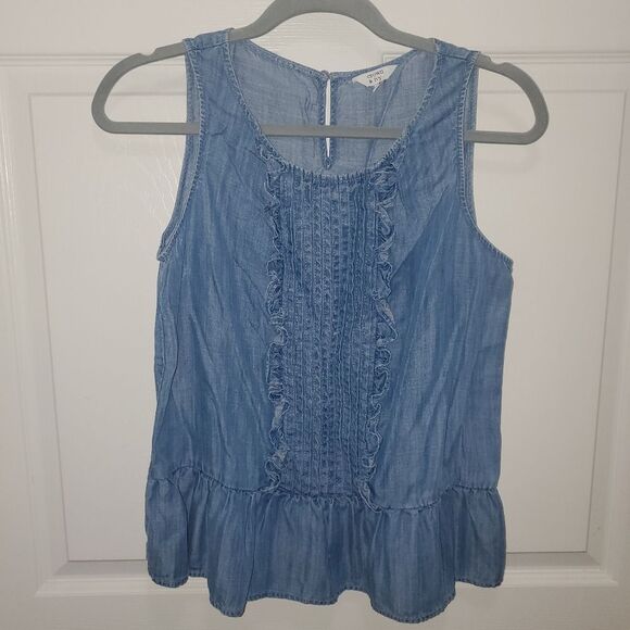 Crown & Ivy CHAMBRAY Denim Blue Top SIZE XA - Picture 1 of 4